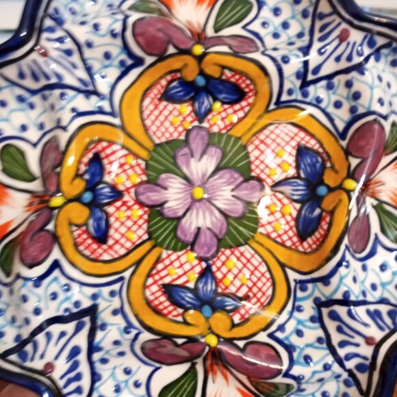 Serving Set~Chips & Dip/Appetizers/Toppings~Floral~Made In Mexico~Lead Free - Picture 2 of 14